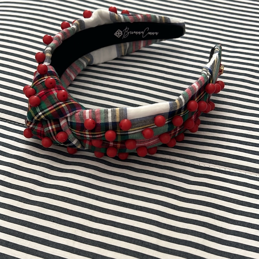 Brianna Cannon Plaid Headband with Red Accents